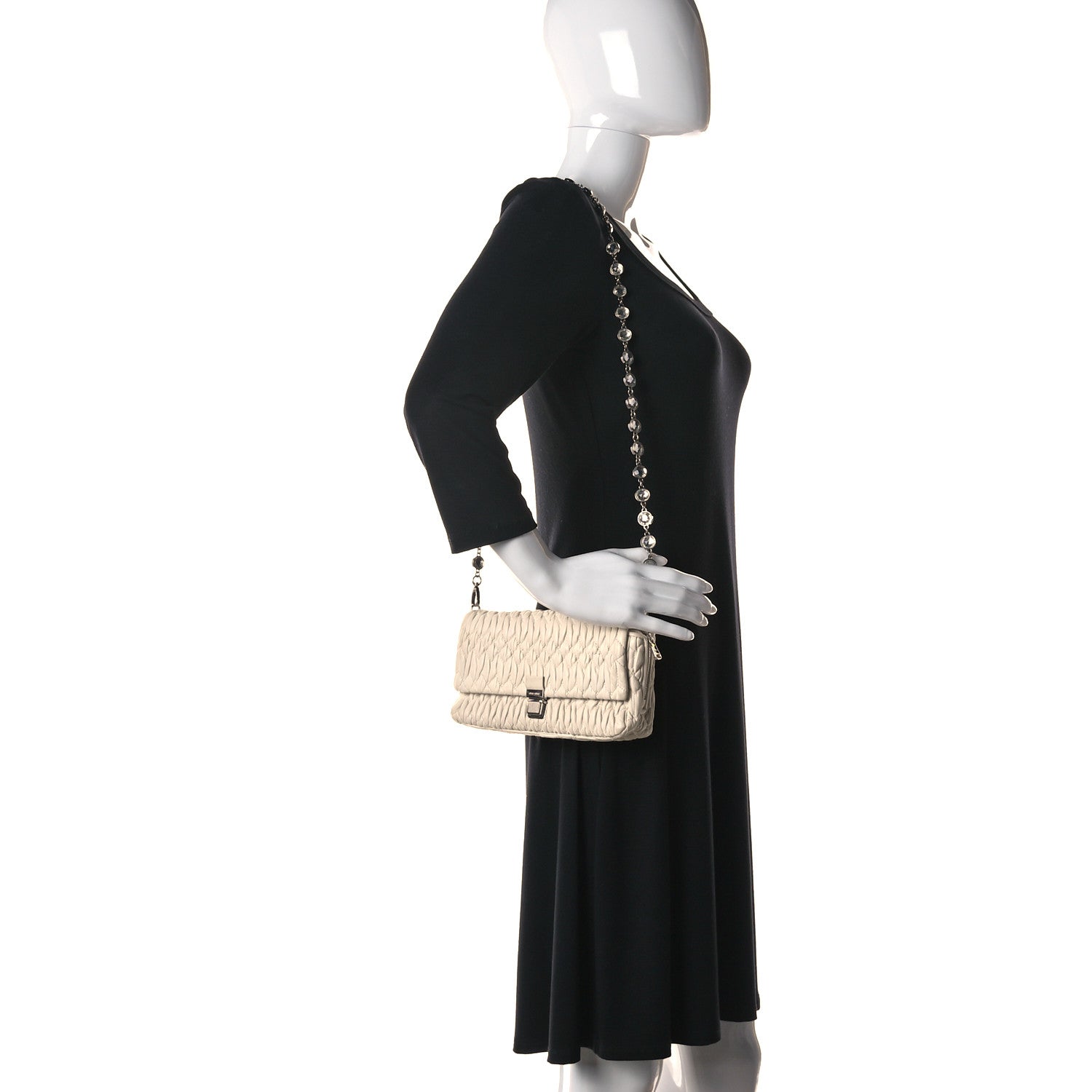 Miu Miu Nappa Matelasse Crystal Shoulder Bag Bianco 2 of 16