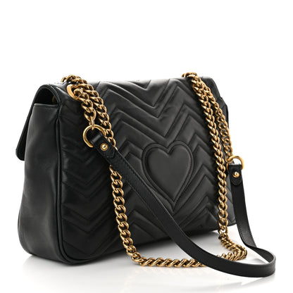 Gucci Calfskin Matelasse Medium GG Marmont Shoulder Bag Black 3 of 11