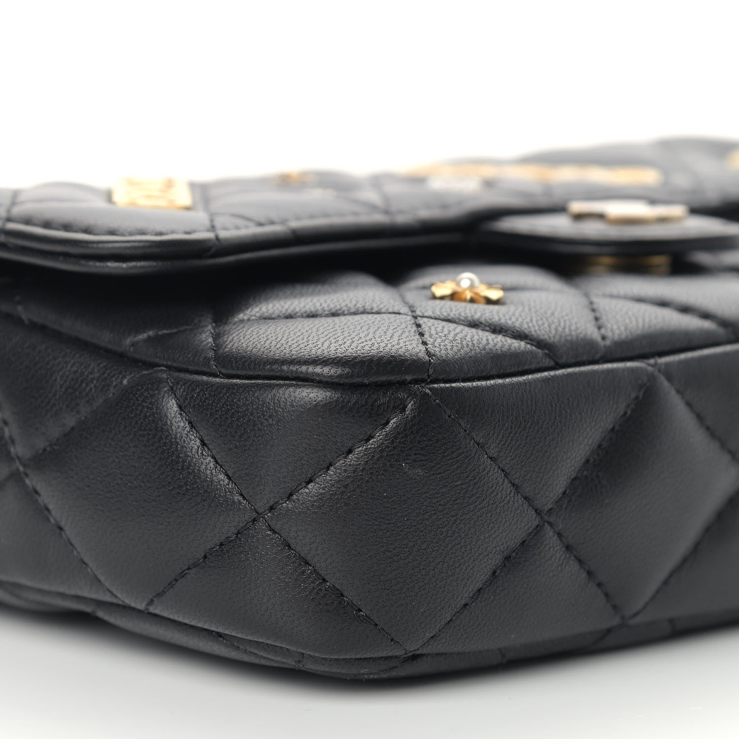Chanel Lambskin Quilted Charm Flap Phone Holder With Chain Black 10 of 12