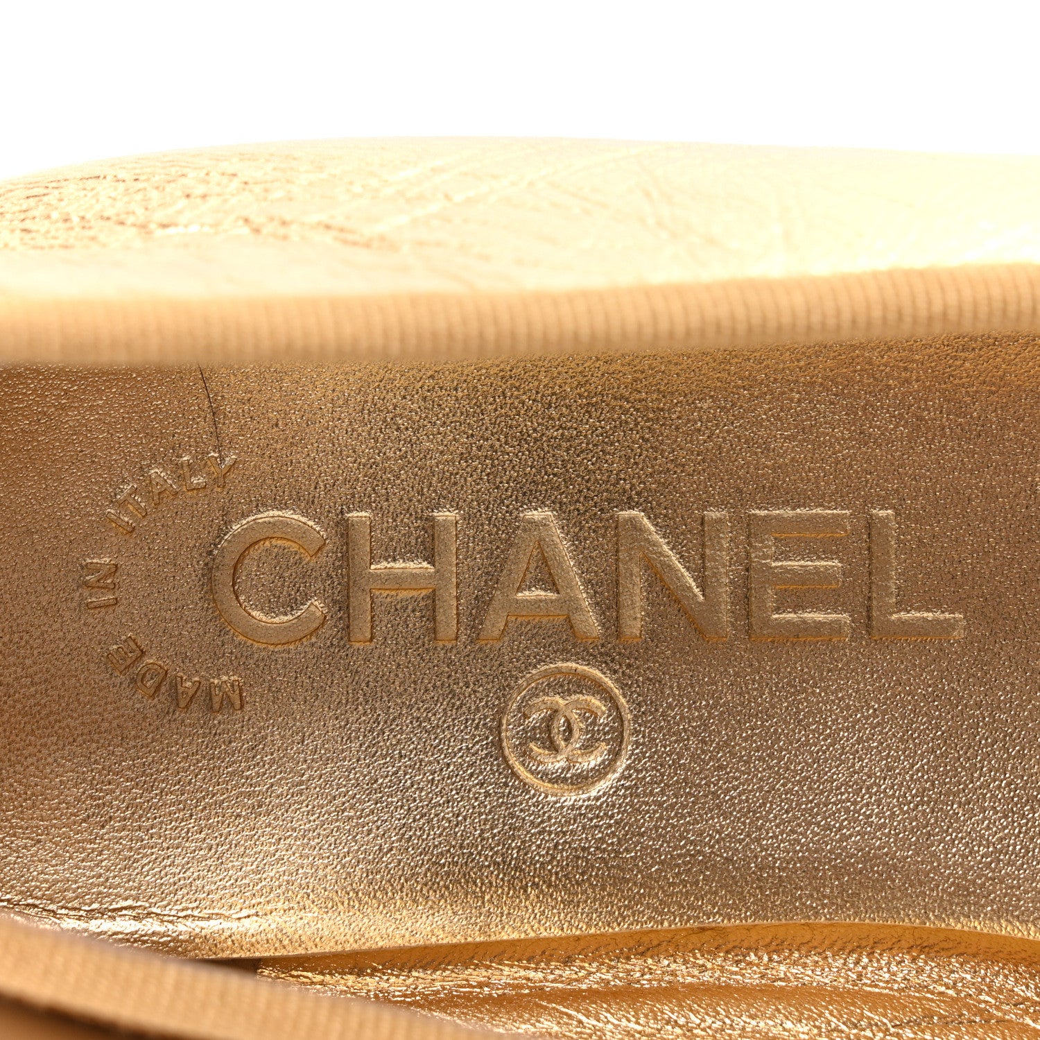 Chanel Laminated Crumpled Lambskin Grosgrain Cap Toe CC Ballerina Flats 39 Gold Black 8 of 10
