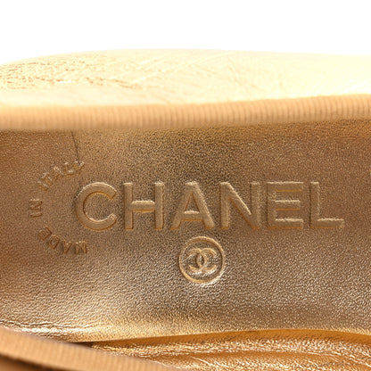 Chanel Laminated Crumpled Lambskin Grosgrain Cap Toe CC Ballerina Flats 39 Gold Black 8 of 10
