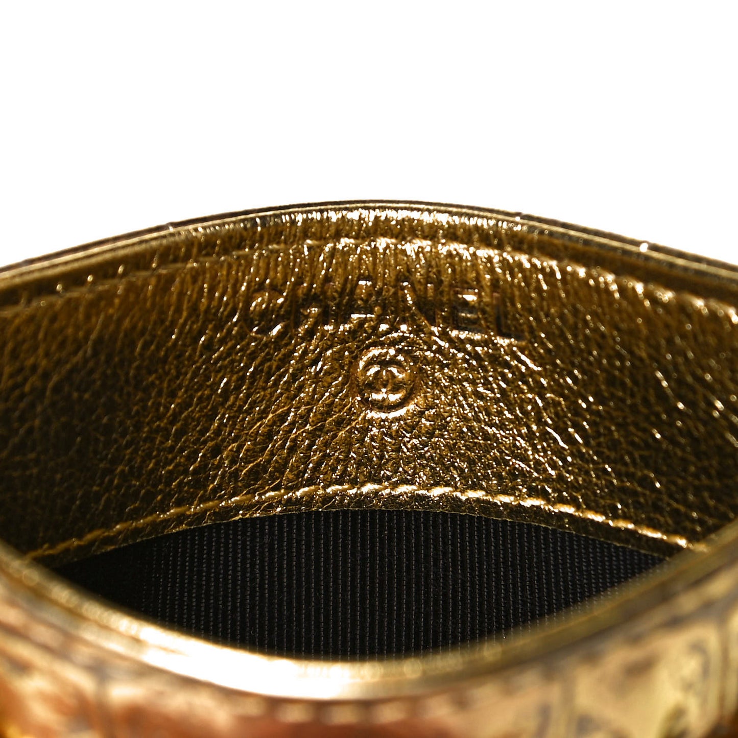 Metallic Calfskin Crocodile Embossed Cocodile Card Holder Gold