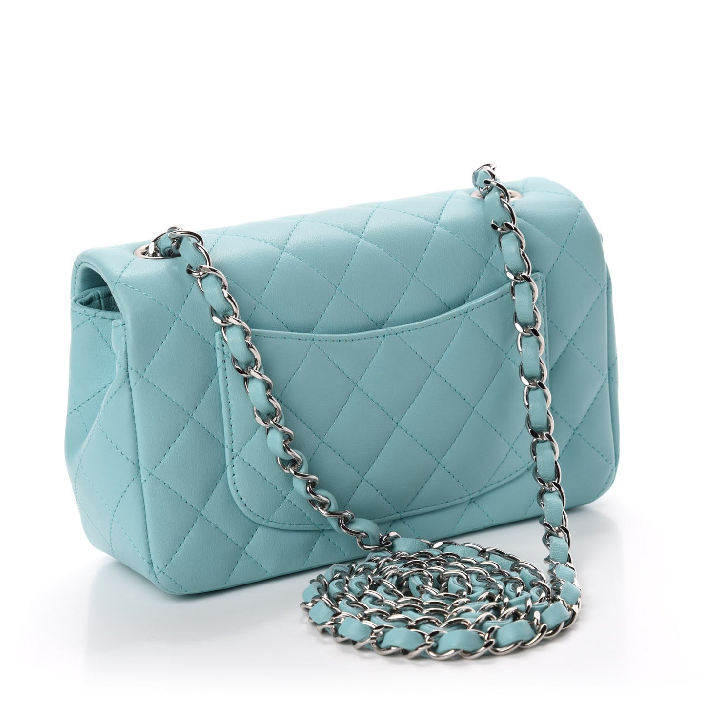 Lambskin Quilted Mini Rectangular Flap Light Blue