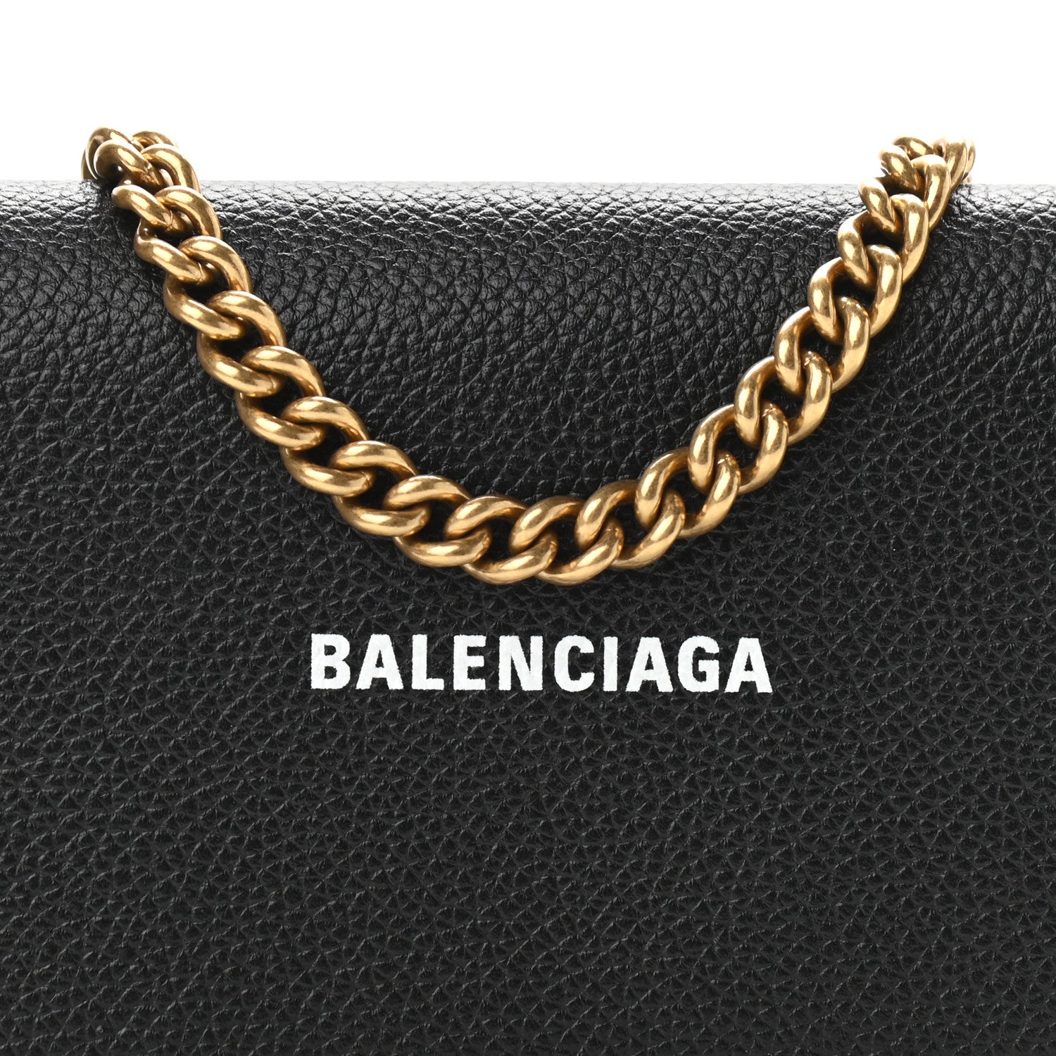 Balenciaga Grained Calfskin Logo Cash Phone Holder Wallet On Chain Black White 9 of 12