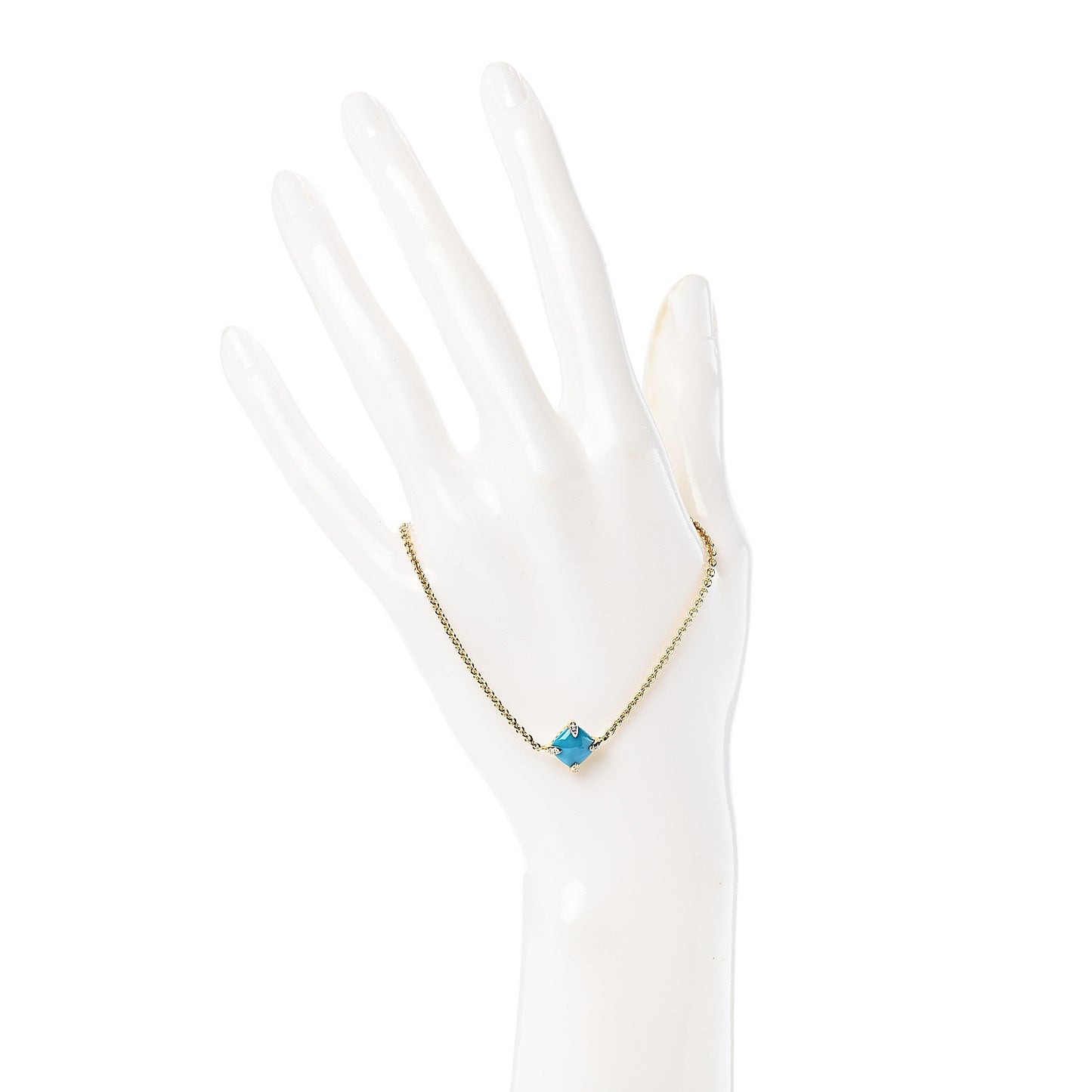 18K Yellow Gold Diamond Turquoise 8mm Chatelaine Bracelet