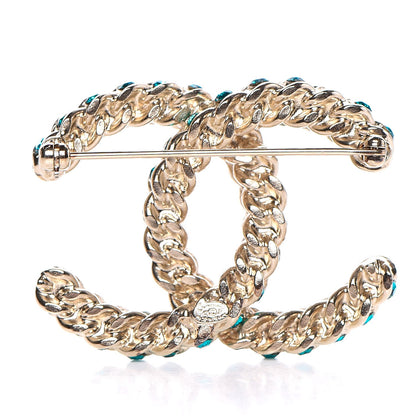 Chanel Iridescent Crystal CC Brooch Green 3 of 5