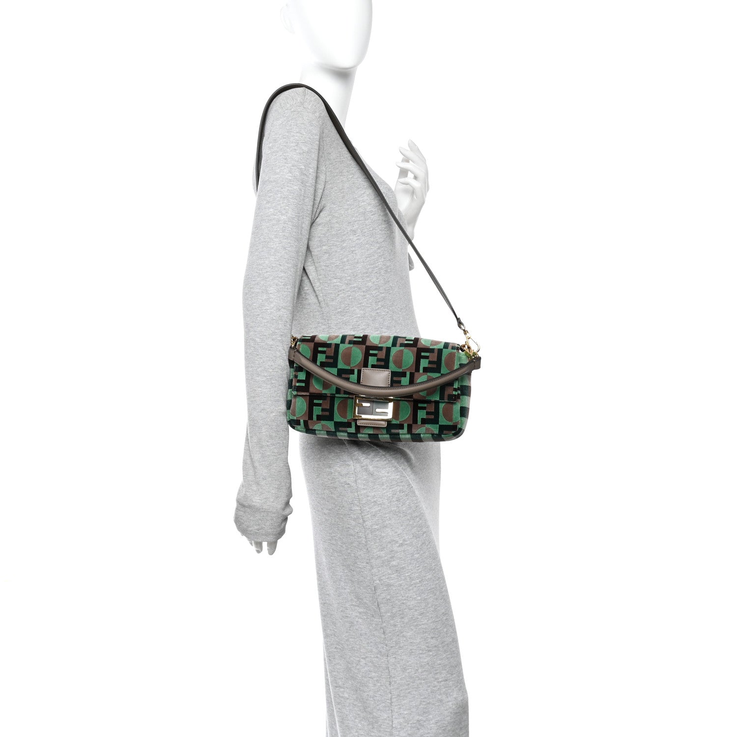 Fendi Fabric Tapestry Effect Fendi Dots Baguette Matcha Dove Multicolor 2 of 10