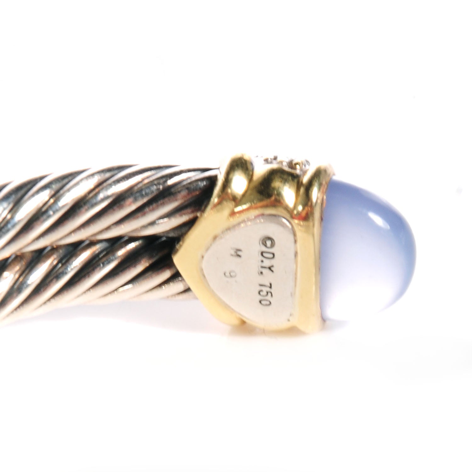 David Yurman Sterling Silver and 18k Gold Diamond Blue Chalcedony Double Cuff 6 of 6