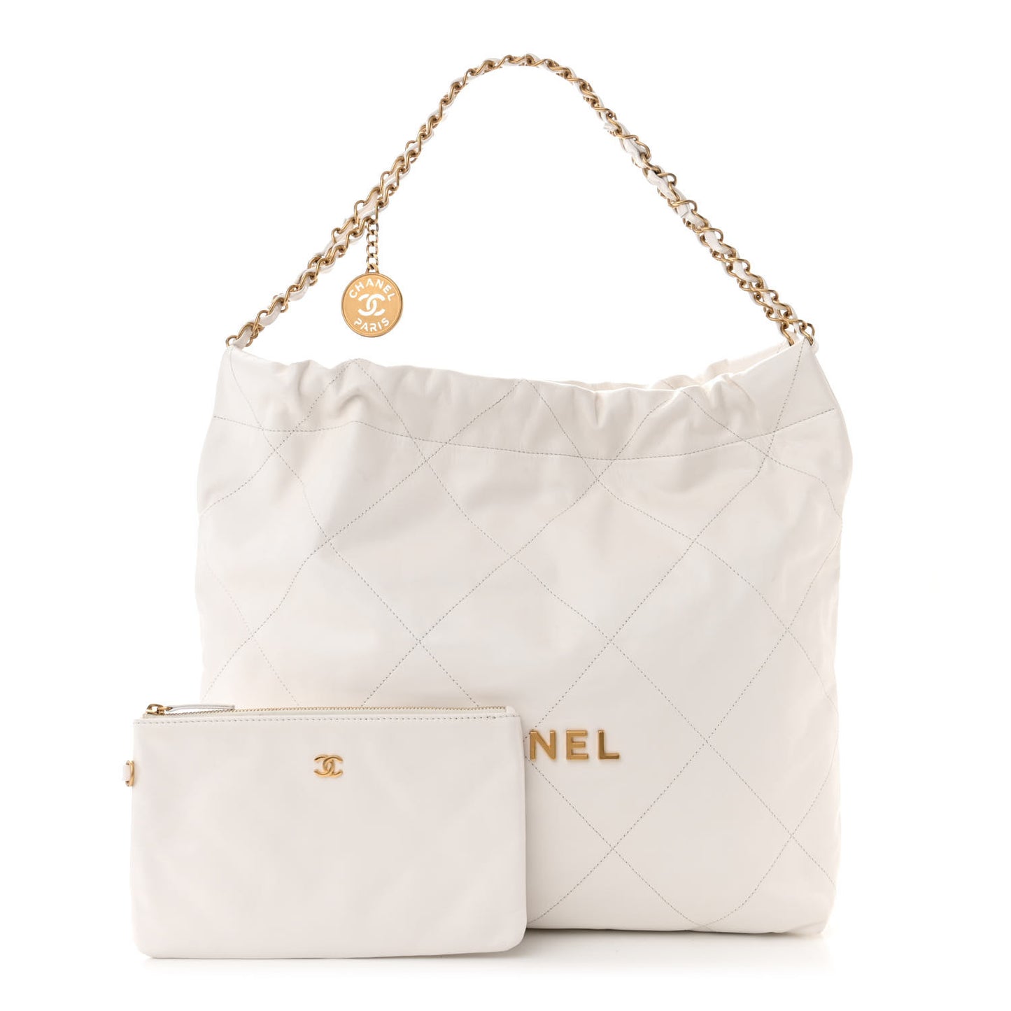 Shiny Calfskin Quilted Chanel 22 White