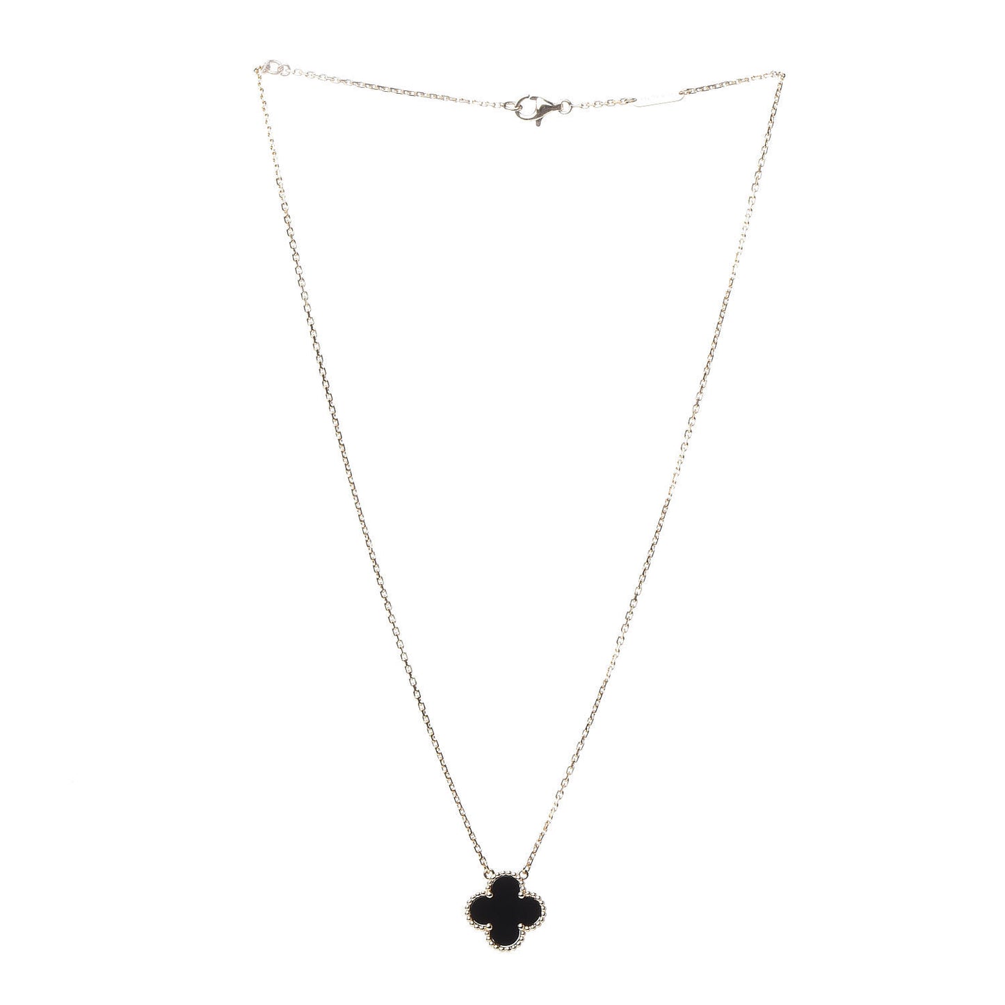 18K Yellow Gold Black Onyx Vintage Alhambra Pendant Necklace
