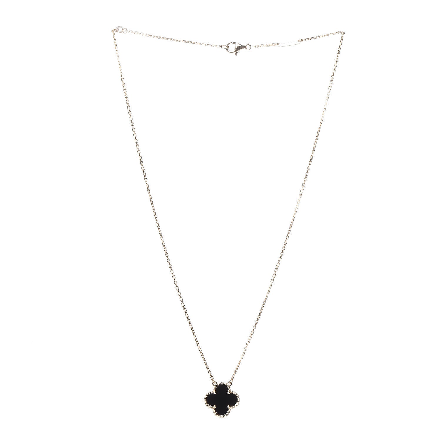 Van Cleef & Arpels 18K Yellow Gold Black Onyx Vintage Alhambra Pendant Necklace 3 of 8