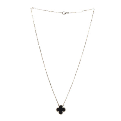Van Cleef & Arpels 18K Yellow Gold Black Onyx Vintage Alhambra Pendant Necklace 3 of 8
