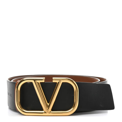 Valentino Garavani Glossy Calfskin VLogo Reversible 40mm Belt 80 32 Saddle Brown Black 1 of 7