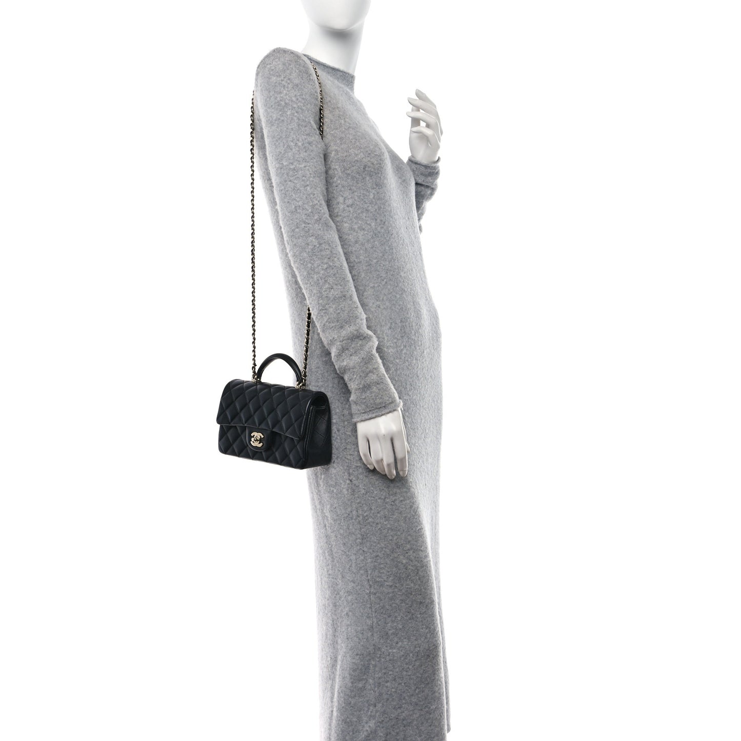 Lambskin Quilted Mini Top Handle Rectangular Flap Black