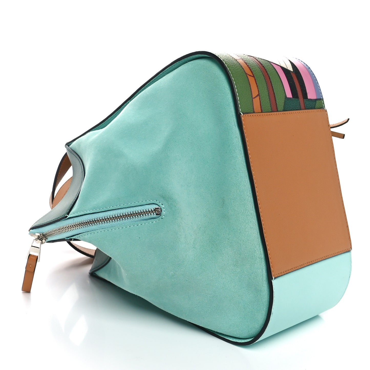 X KEN PRICE Calfskin Suede Small Easter Island Hammock Shoulder Bag Blue Tan Multicolor