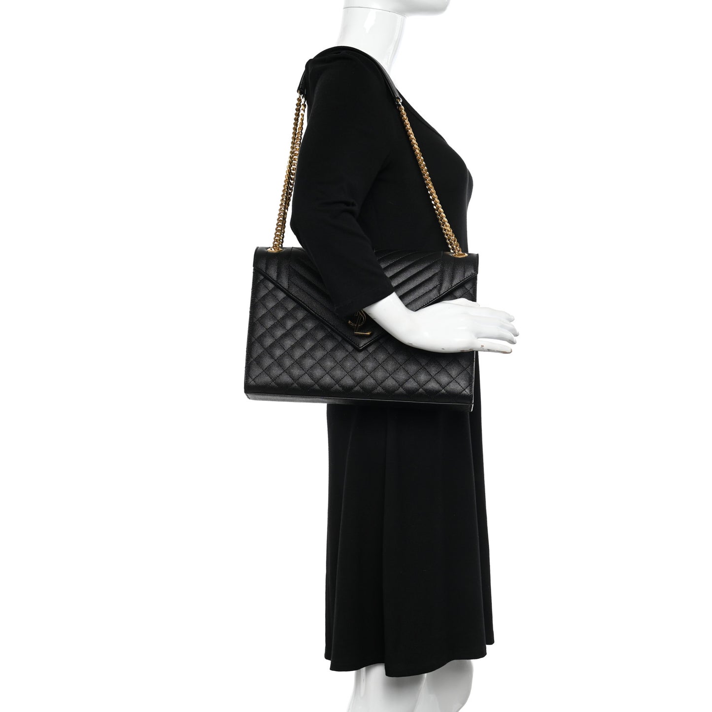Grain De Poudre Textured Mixed Matelasse Large Triquilt Monogram Satchel Black