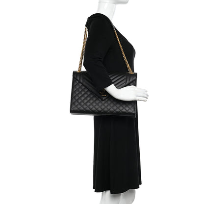 Saint Laurent Grain De Poudre Textured Mixed Matelasse Large Triquilt Monogram Satchel Black 2 of 11