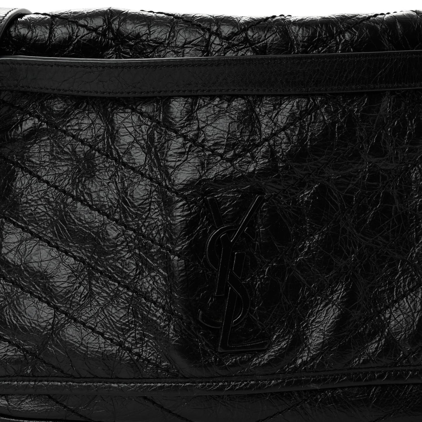 Crinkled Calfskin Matelasse Monogram Large Niki Chain Satchel Black