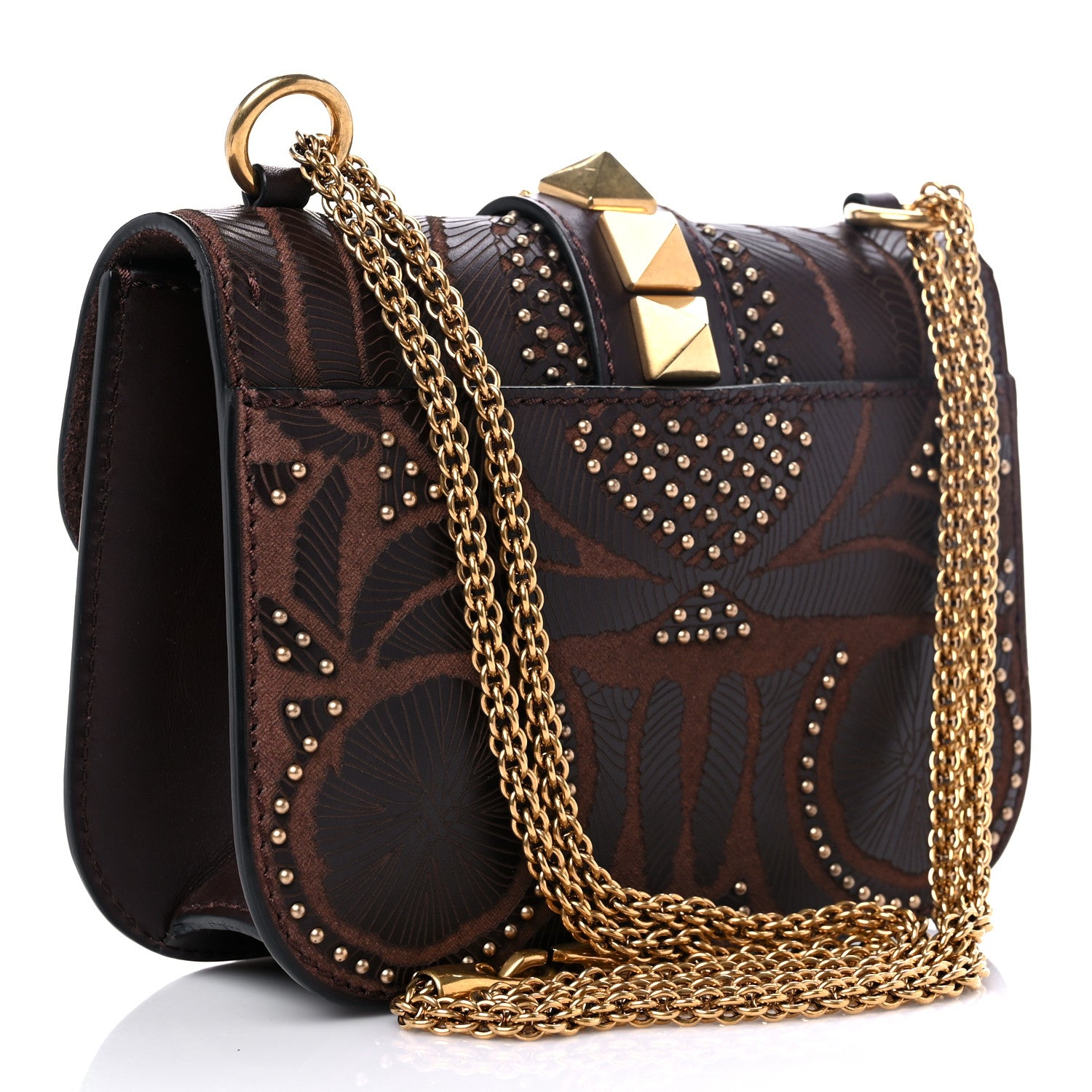 Valentino Garavani Calfskin Embossed Studded Small Glam Lock Rockstud Flap Cacao 2 of 9