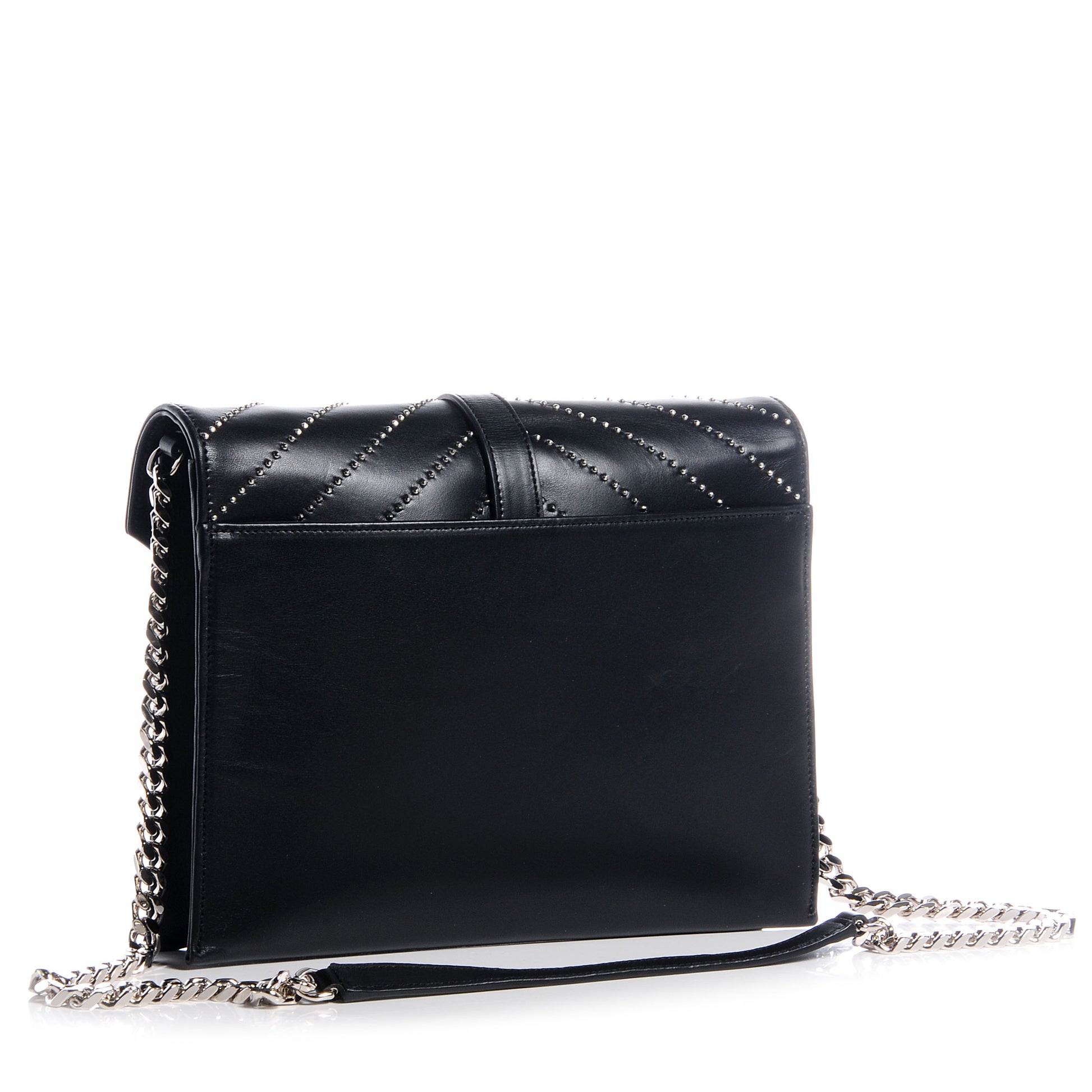 Saint Laurent Calfskin Monogramme Chevron Studded Shoulder Bag Black 3 of 8