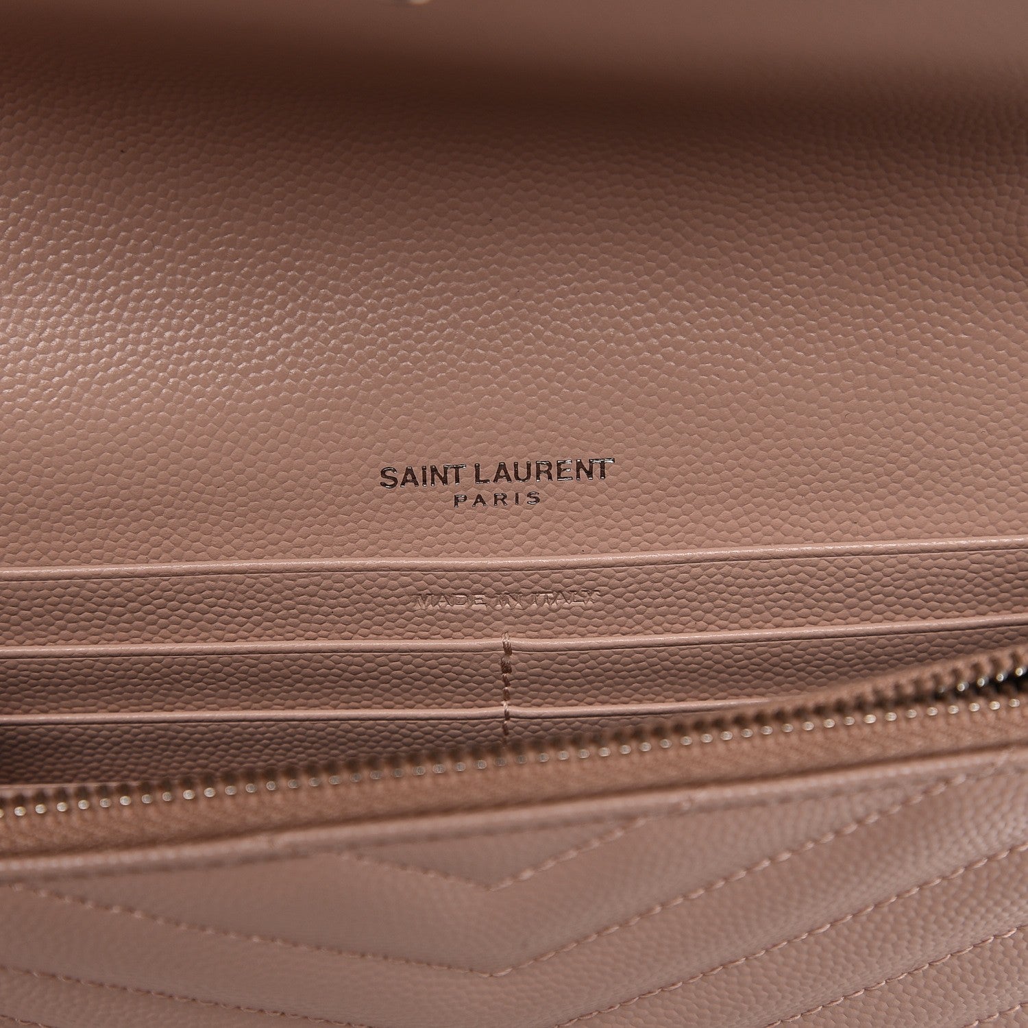 Saint Laurent Grain De Poudre Matelasse Chevron Monogram Envelope Chain Wallet Pale Pink 7 of 7