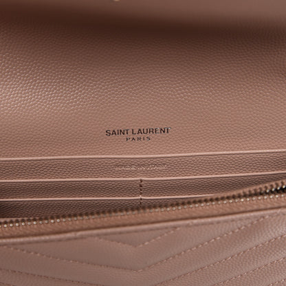 Saint Laurent Grain De Poudre Matelasse Chevron Monogram Envelope Chain Wallet Pale Pink 7 of 7