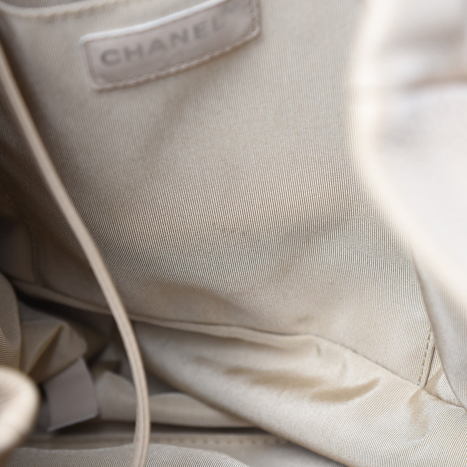 Chanel Deerskin Chevron Large CC Chain Bucket Drawstring Bag Beige 12 of 12