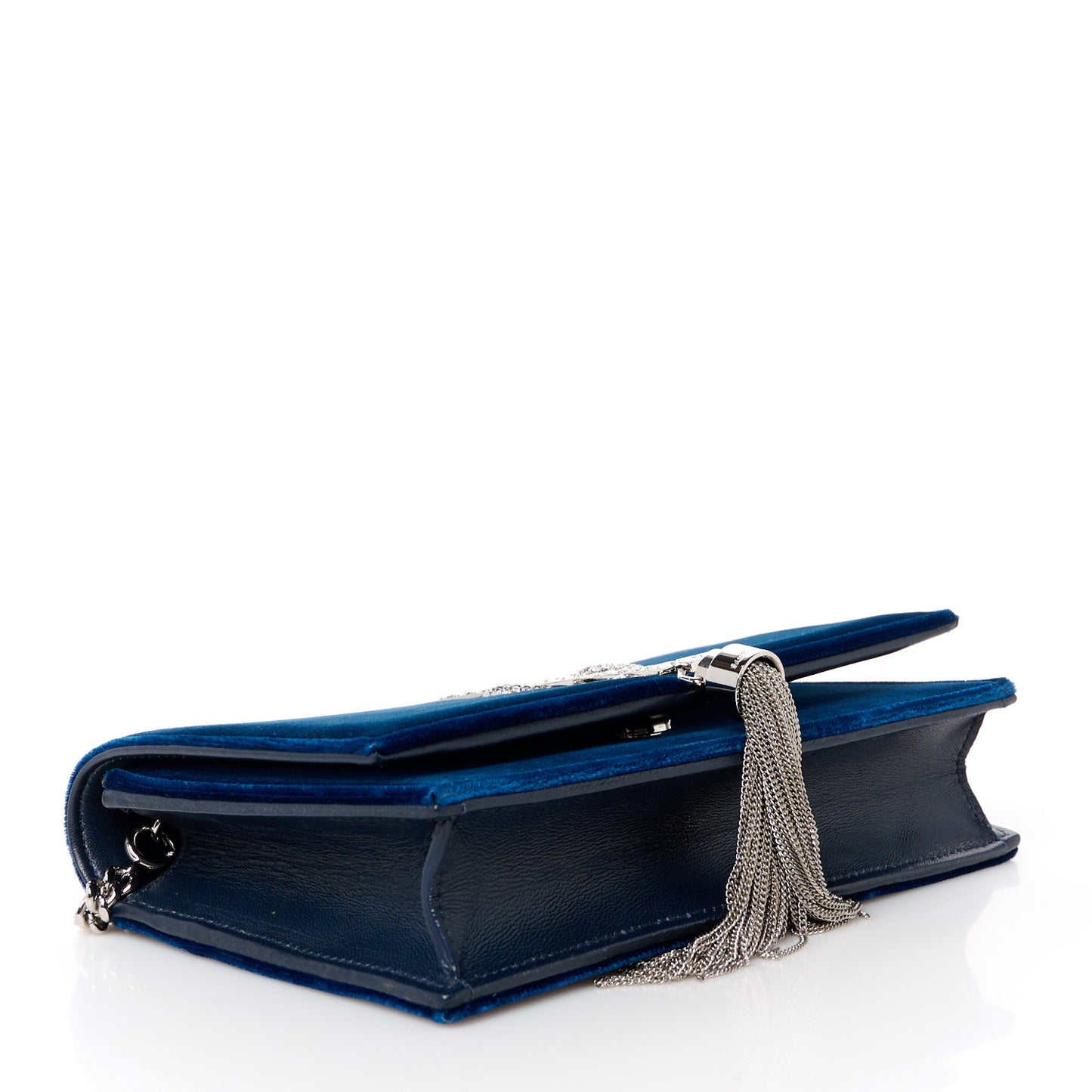 Velvet Crystal Monogram Kate Tassel Chain Wallet Blue
