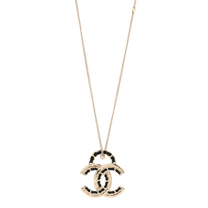 Chanel Metal Lambskin CC Pendant Necklace Black Gold 1 of 6