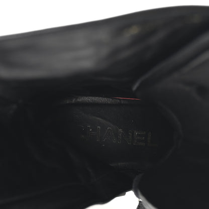 Chanel Shiny Calfskin Patent Quilted Chain Lace Up Combat Long Boots 38.5 Black 8 of 9