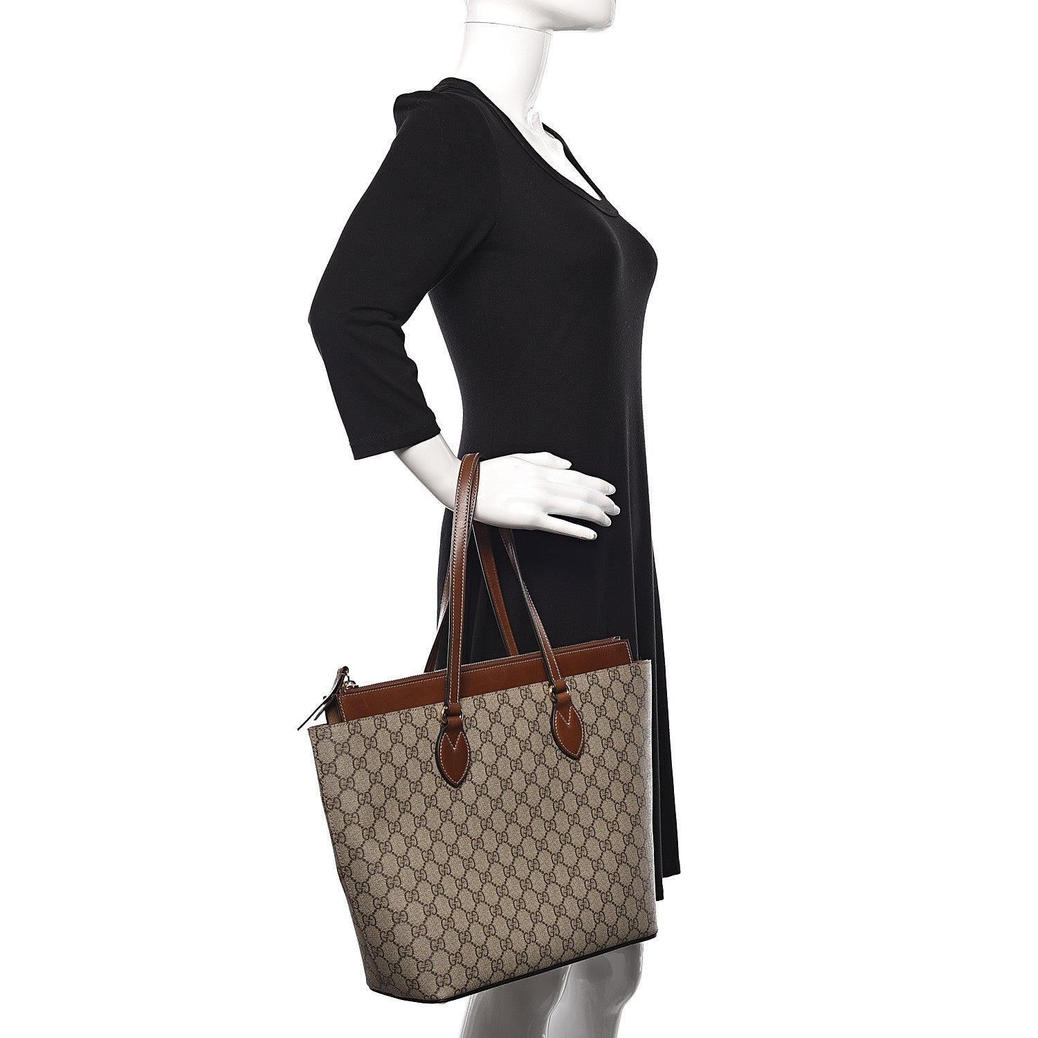 Gucci GG Supreme Monogram Medium Zippered Bucket Tote Beige Tuscany 2 of 10