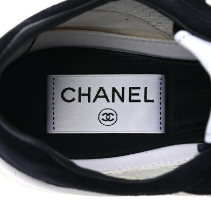 Chanel Fabric Suede Kidskin CC Sneakers 37.5 Dark Navy White 5 of 10