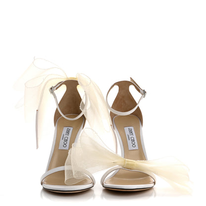 Jimmy Choo Grosgrain Asymmetric Mesh Fascinator Aveline 100 Bow Sandals 41 Latte 3 of 11
