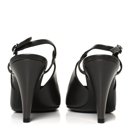 Chanel Lambskin Cap Toe CC Slingback Heels 39.5 Grey Black 6 of 11