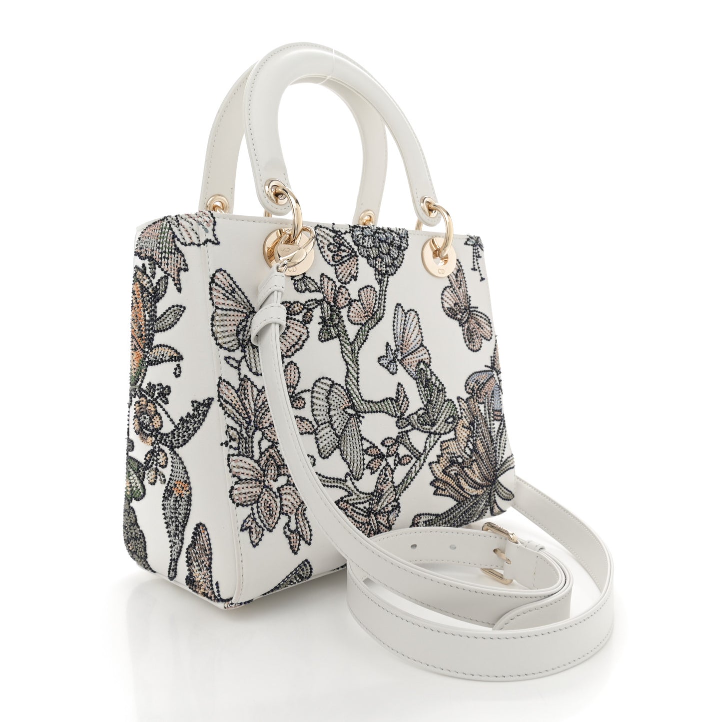 Calfskin Toile de Jouy Beaded Sequin Embroidered Medium Mexico Lady Dior White Multicolor