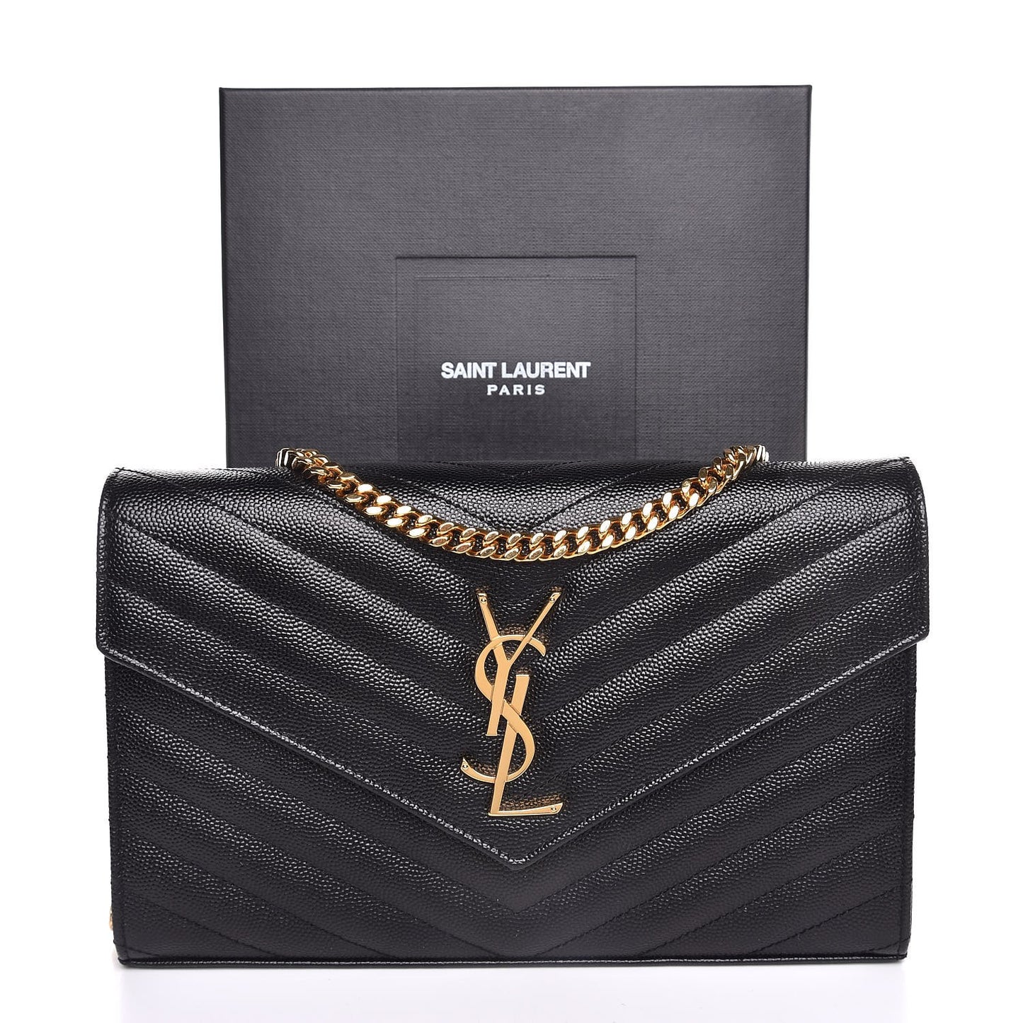Grain De Poudre Matelasse Chevron Monogram Chain Wallet Black