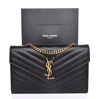Saint Laurent Grain De Poudre Matelasse Chevron Monogram Chain Wallet Black 8 of 8