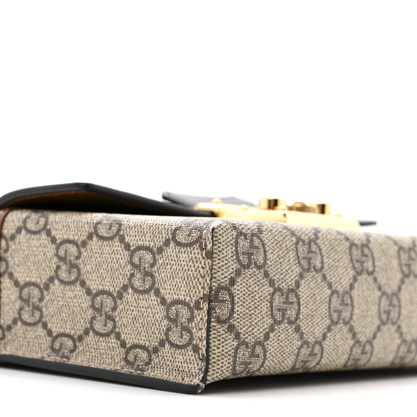 GG Supreme Monogram Calfskin Mini Padlock Top Handle Shoulder Bag Beige Black Cuir