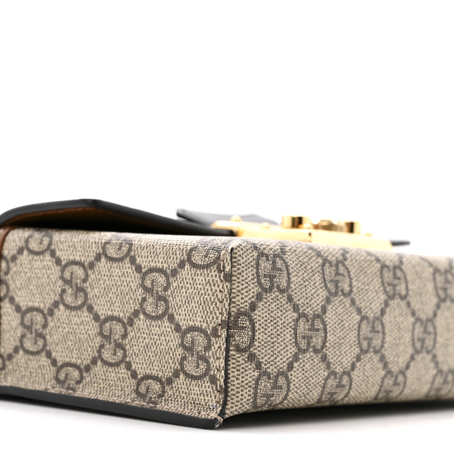 Gucci GG Supreme Monogram Calfskin Mini Padlock Top Handle Shoulder Bag Beige Black Cuir 9 of 13