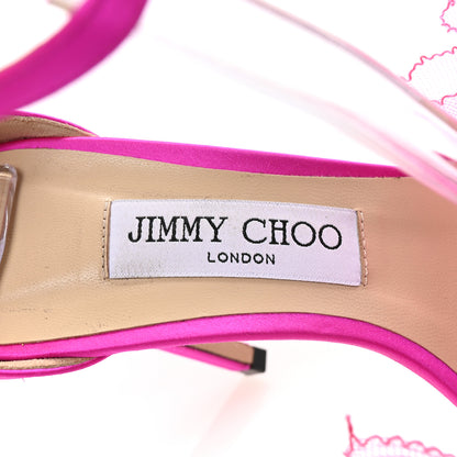 Jimmy Choo Grosgrain Asymmetric Mesh Fascinator Aveline 100 Bow Sandals 38 Pink 8 of 8