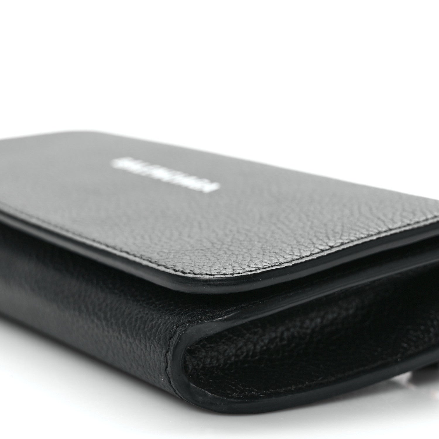 Balenciaga Grained Calfskin Logo Cash Phone Holder Wallet On Chain Black White 9 of 10