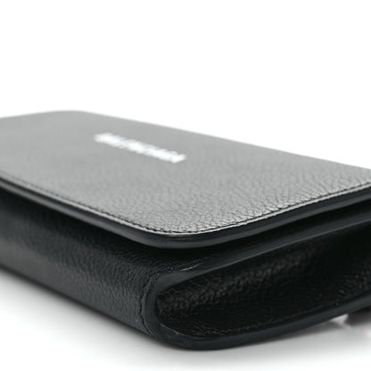 Balenciaga Grained Calfskin Logo Cash Phone Holder Wallet On Chain Black White 9 of 10