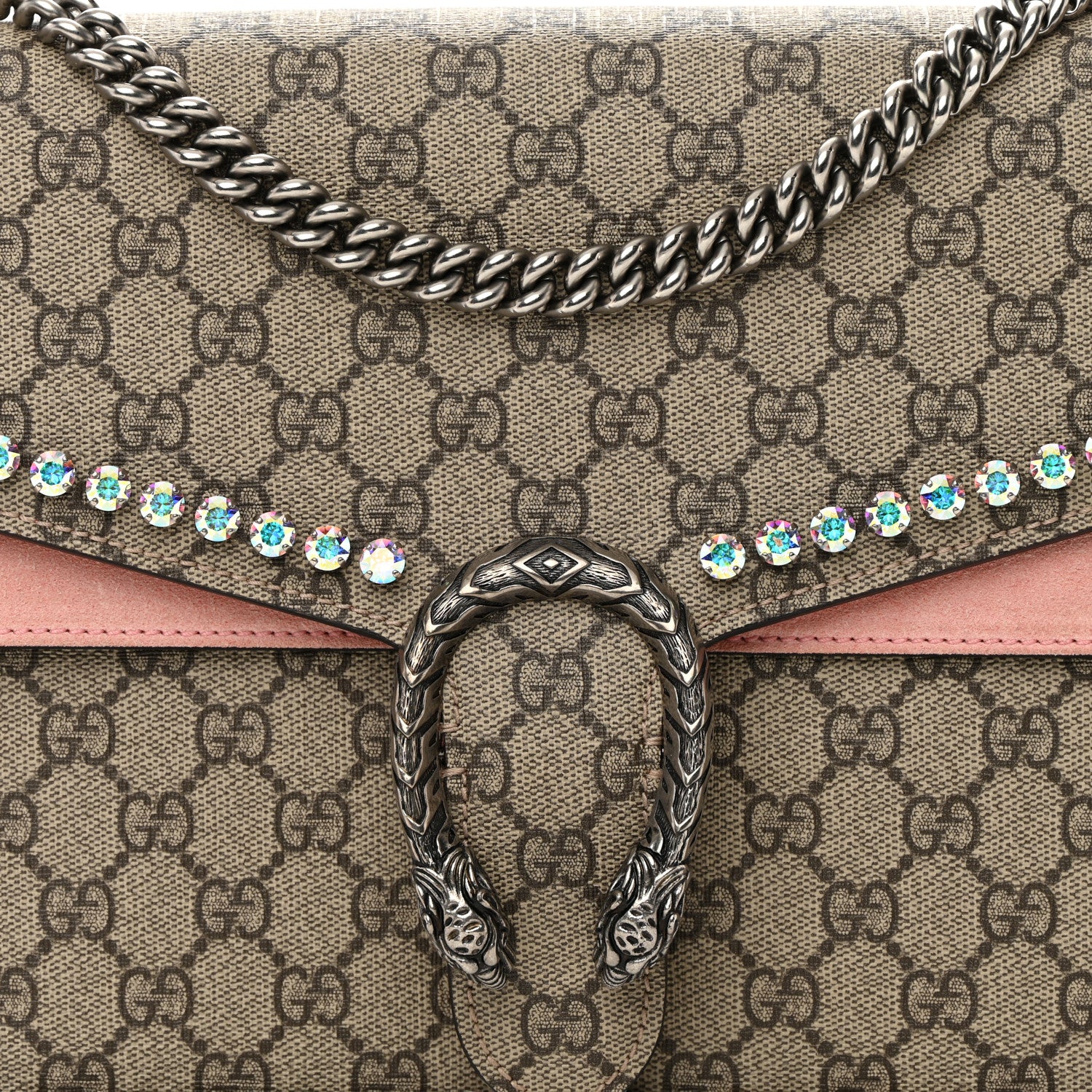 Gucci GG Supreme Monogram Suede Crystal Medium Dionysus Shoulder Bag Beige Ebony Light Peonia 8 of 17