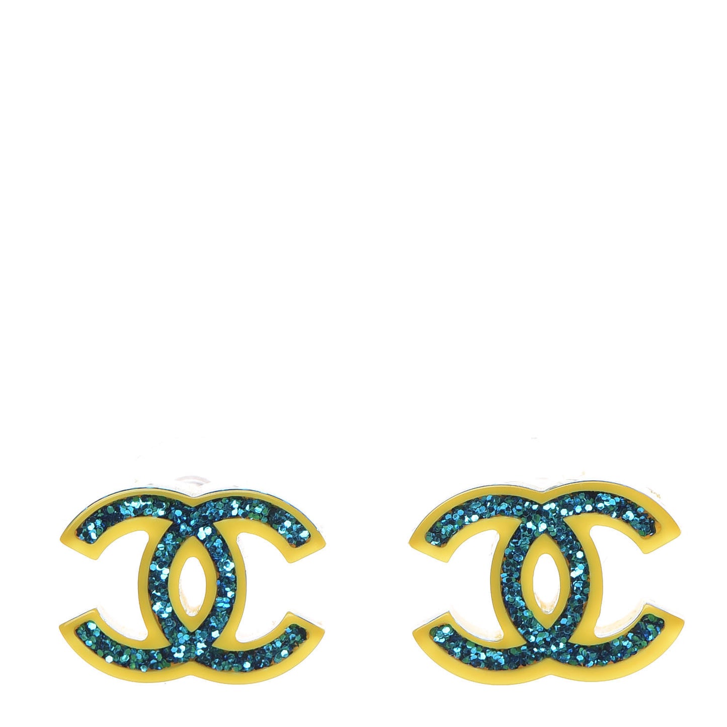 Glitter Resin CC Earrings Yellow Blue