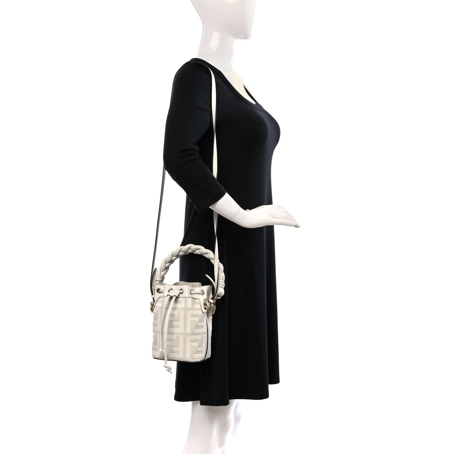 Canvas Nappa F is Fendi FF Embroidered Mini Mon Tresor Bucket Bag White Ice