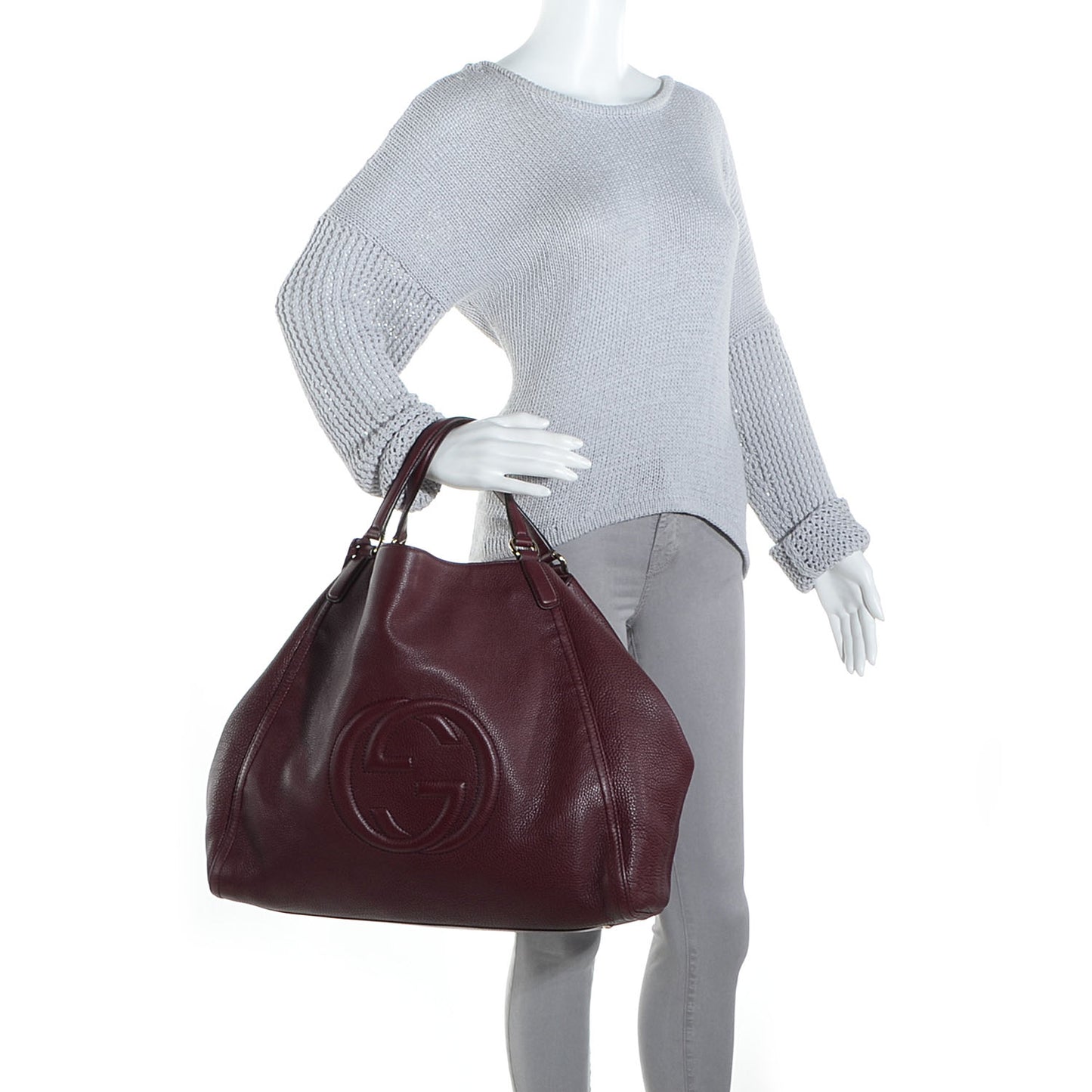 Pebbled Calfskin Large Soho Shoulder Bag Bordeaux