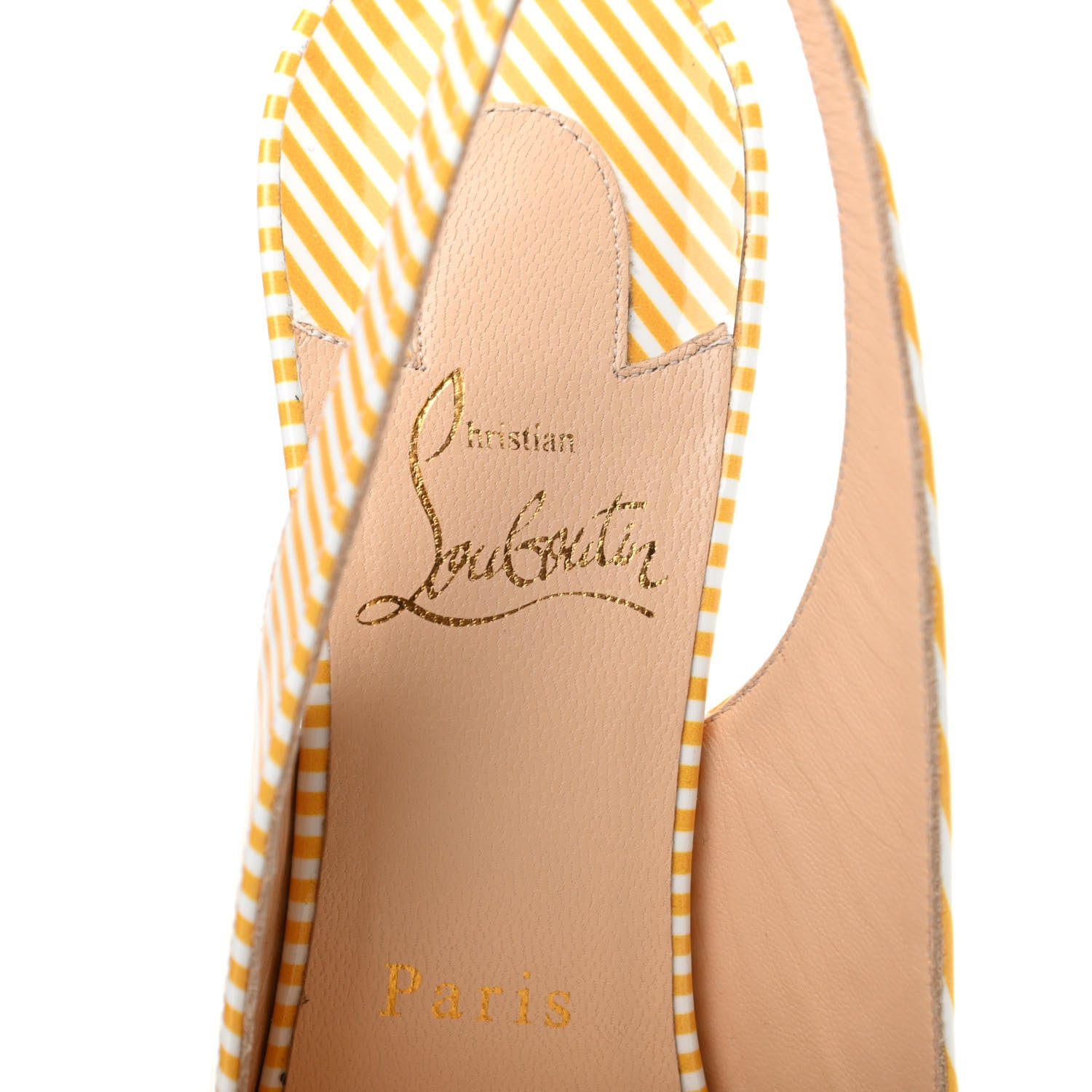 Christian Louboutin Patent Stripes Clare Nodo 80 Pumps 39.5 Banana White 6 of 8