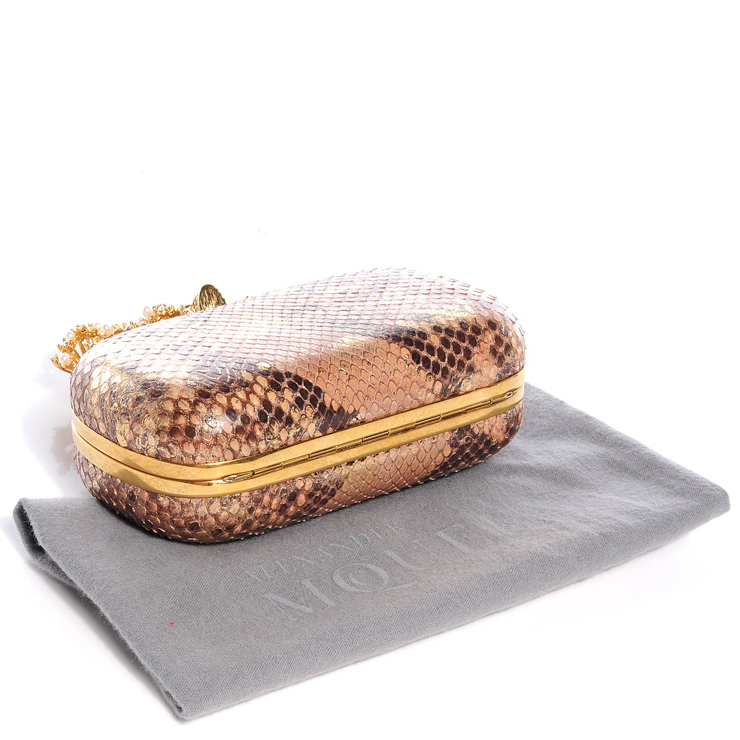 Python Pearl Knuckle-Duster Box Clutch Flesh Gold