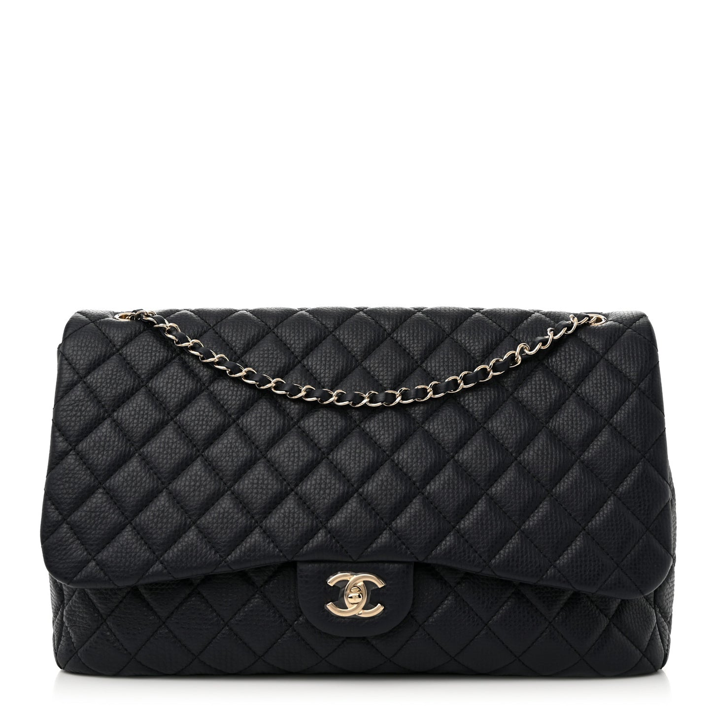 Grained Calfskin Quilted Small XXL Travel Flap Bag Navy