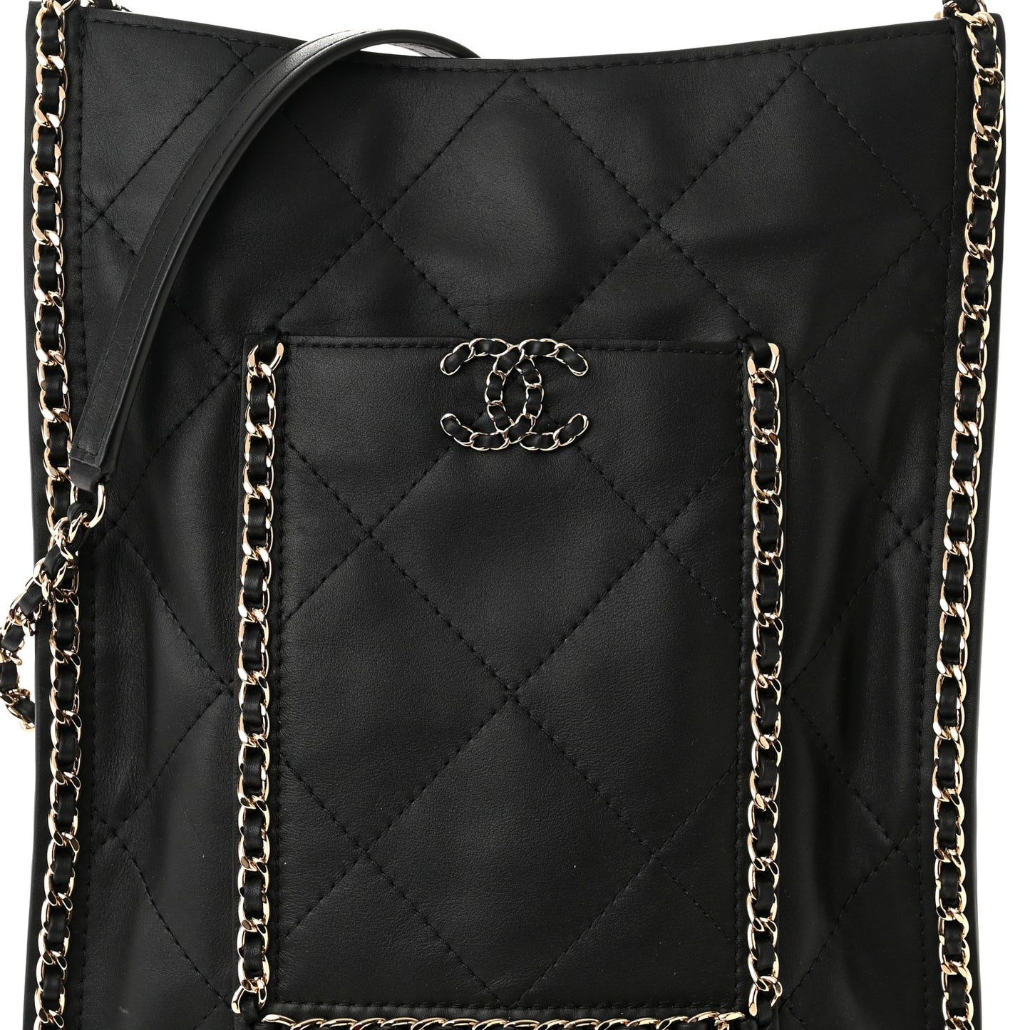 Calfskin Quilted Fringe Small Shopping Bag Black